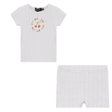 Load image into Gallery viewer, Fine Rib Pointelle Baby Top With Placement Print And Shorts Set
