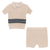 Load image into Gallery viewer, Waffle Knit Boys Henley Sweater With Collar And Shorts 2 PC Set
