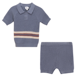 Load image into Gallery viewer, Waffle Knit Boys Henley Sweater With Collar And Shorts 2 PC Set

