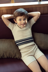 Load image into Gallery viewer, Waffle Knit Boys Henley Sweater With Collar And Shorts 2 PC Set
