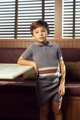 Load image into Gallery viewer, Waffle Knit Boys Henley Sweater With Collar And Shorts 2 PC Set
