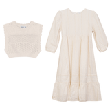 Load image into Gallery viewer, Girls Eyelet Dress With Pointelle Crochet Vest
