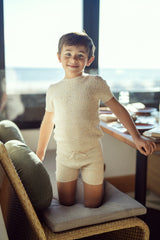 Load image into Gallery viewer, Speckeled Waffle Knitted Boy Sweater And Shorts Set
