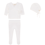 Load image into Gallery viewer, Baby Pointelle Knitted Wrap Top And Solid Knit Pants Set
