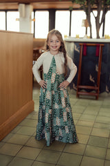 Load image into Gallery viewer, Girls Floral Patchwork Woven Jumper With Knit Cardigan Set

