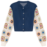 Load image into Gallery viewer, Teens Denim Jacket With Crochet Sleeves
