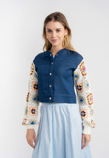 Load image into Gallery viewer, Teens Denim Jacket With Crochet Sleeves
