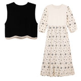 Load image into Gallery viewer, Embroidered Dress With Knit Vest Overlay

