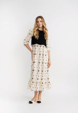 Load image into Gallery viewer, Embroidered Dress With Knit Vest Overlay
