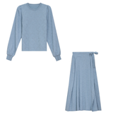 Load image into Gallery viewer, Knit Embroidered Woven Combination Top With Wrap Skirt

