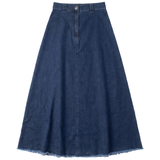 Load image into Gallery viewer, Ladies Maxi Denim A Line Fringe Skirt

