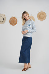 Load image into Gallery viewer, Ladies Striped Dolman Emblem Tee
