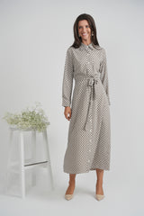 Load image into Gallery viewer, Ladies Printed Satin Midi Shirt Dress
