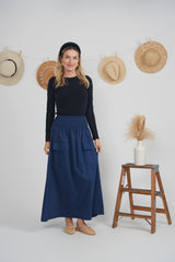 Load image into Gallery viewer, Ladies Midi Smocked Pocket Skirt
