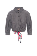 Load image into Gallery viewer, Ladies Striped Cropped Ribbon Blouse
