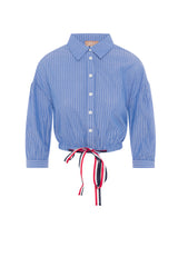 Load image into Gallery viewer, Ladies Striped Cropped Ribbon Blouse
