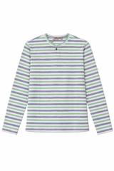 Load image into Gallery viewer, Ladies Striped Short Henley Tee
