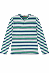 Load image into Gallery viewer, Ladies Striped Short Henley Tee
