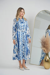 Load image into Gallery viewer, Ladies Printed Satin Midi Shirt Dress
