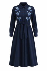 Load image into Gallery viewer, Ladies Cotton Midi Embroidery Dress
