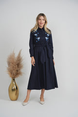 Load image into Gallery viewer, Ladies Cotton Midi Embroidery Dress
