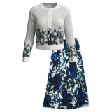 Load image into Gallery viewer, Ladies Maxi Pleated Skirt Printed Crochet Cardi Set
