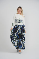 Load image into Gallery viewer, Ladies Maxi Pleated Skirt Printed Crochet Cardi Set
