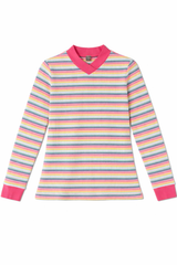 Load image into Gallery viewer, Ladies Striped V Neck Contrast Tee
