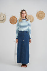 Load image into Gallery viewer, Ladies Striped V Neck Contrast Tee
