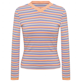 Load image into Gallery viewer, Ladies Striped V Neck Contrast Tee
