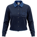 Load image into Gallery viewer, Ladies Cropped Contrast Denim Jacket
