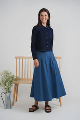 Load image into Gallery viewer, Ladies Cropped Contrast Denim Jacket
