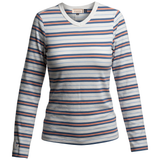 Load image into Gallery viewer, Ladies Ribbed Stripped V Neck Tee
