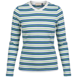 Load image into Gallery viewer, Ladies Ribbed Stripped V Neck Tee
