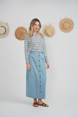 Load image into Gallery viewer, Ladies Mineral Wash Button Down Ulla Maxi Skirt
