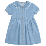 Load image into Gallery viewer, Girls Woven Denim Dress With Fringe At Collar
