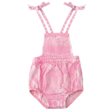 Load image into Gallery viewer, Girls Woven Denim Baby Bubble Overall With Fringe Edges
