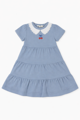 Load image into Gallery viewer, Girls Cherry Printed Tiered Dres
