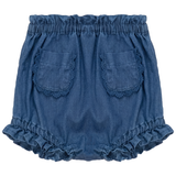 Load image into Gallery viewer, Girls Woven Denim Panty With Lace Trim
