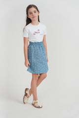 Load image into Gallery viewer, Girls Cherry Woven Denim Skirt
