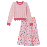 Load image into Gallery viewer, Girls Rose Print Set With Knitted Top
