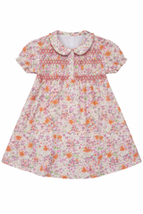 Load image into Gallery viewer, Multi Flower Print Girls Dress With Front Smocking
