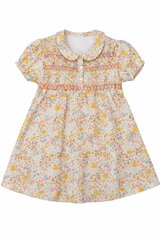 Load image into Gallery viewer, Multi Flower Print Girls Dress With Front Smocking
