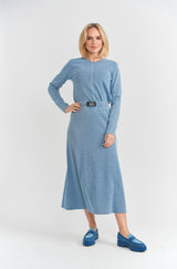 Load image into Gallery viewer, Teen Denim Waffle Midi Length Skirt With Black Buckle

