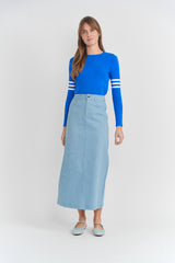 Load image into Gallery viewer, Teen Stretch Stripe Denim Long Straight Skirt
