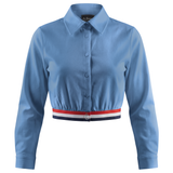 Load image into Gallery viewer, Ladies Cropped Denim Elastic Shirt
