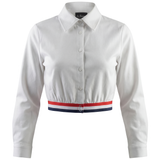 Load image into Gallery viewer, Ladies Cropped Denim Elastic Shirt
