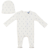 Load image into Gallery viewer, Baby Bow/Sail Boat Print Onesie and Hat
