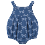 Load image into Gallery viewer, Girls Bow Printed Denim Overall
