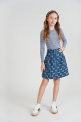 Load image into Gallery viewer, Girls Bow Printed Denim Skirt
